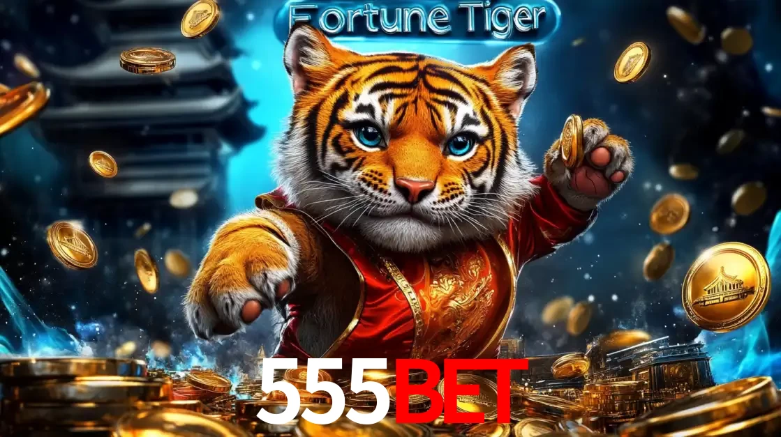 Imagem promocional do jogo de slot Fortune Tiger, com um tigre majestoso em traje tradicional cercado por uma fortuna em moedas de ouro, disponível agora no cassino 555BET.